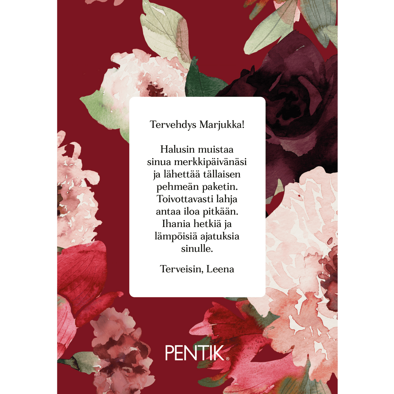 Lahjapaketointi punaisella Kranssi - kortilla - PENTIK -