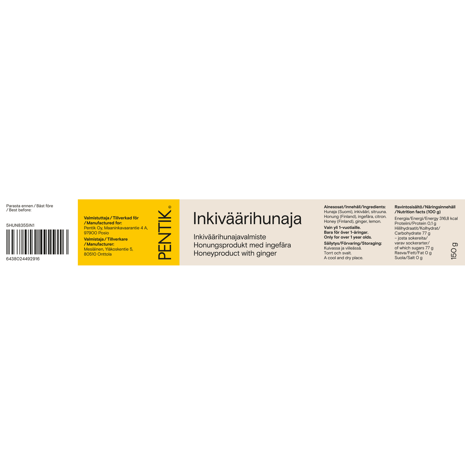 Inkiväärihunajavalmiste - PENTIK - Kattaus/Herkut/Hillot, hunajat ja kastikkeet