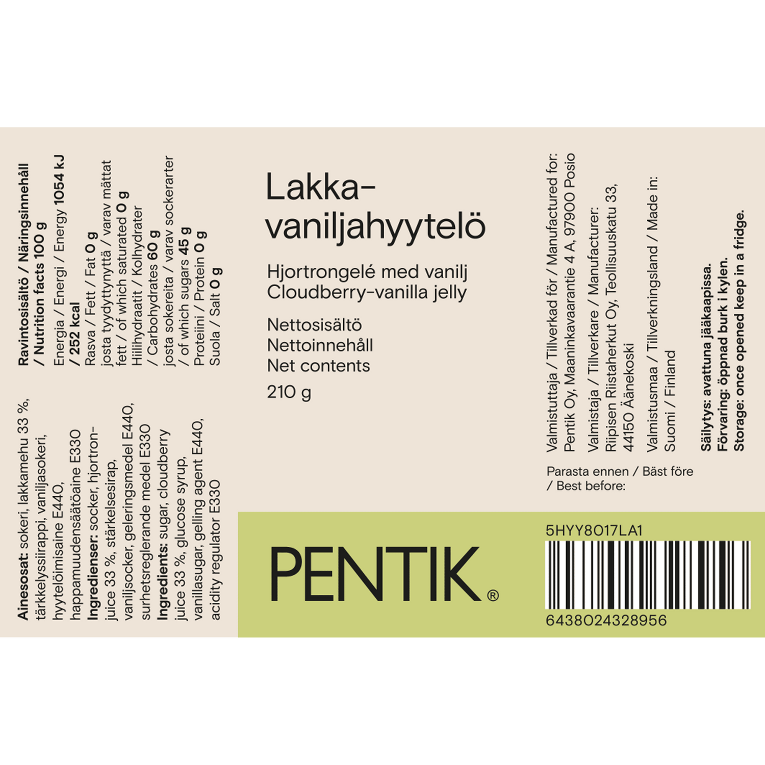 Lakka - Vaniljahyytelö - PENTIK - Kattaus/Herkut/Hillot, hunajat ja kastikkeet