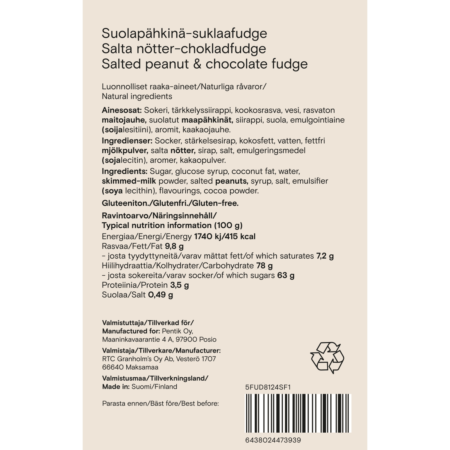 Suolapähkinä - suklaafudge - PENTIK - Kattaus/Herkut/Makeiset ja pikkuleivät